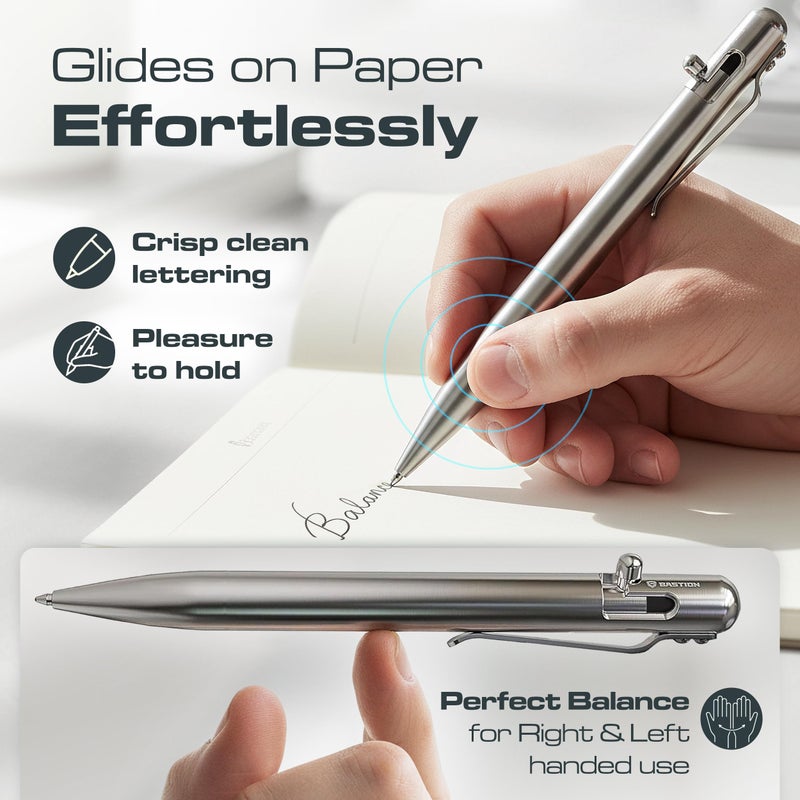 BASTIONÂ® Luxury Bolt Action Pen, Durable Professional Ballpoint Pen with Fine Tip, EDC Pen Ink Refillable Pen - 100% Stainless Steel - Image 3